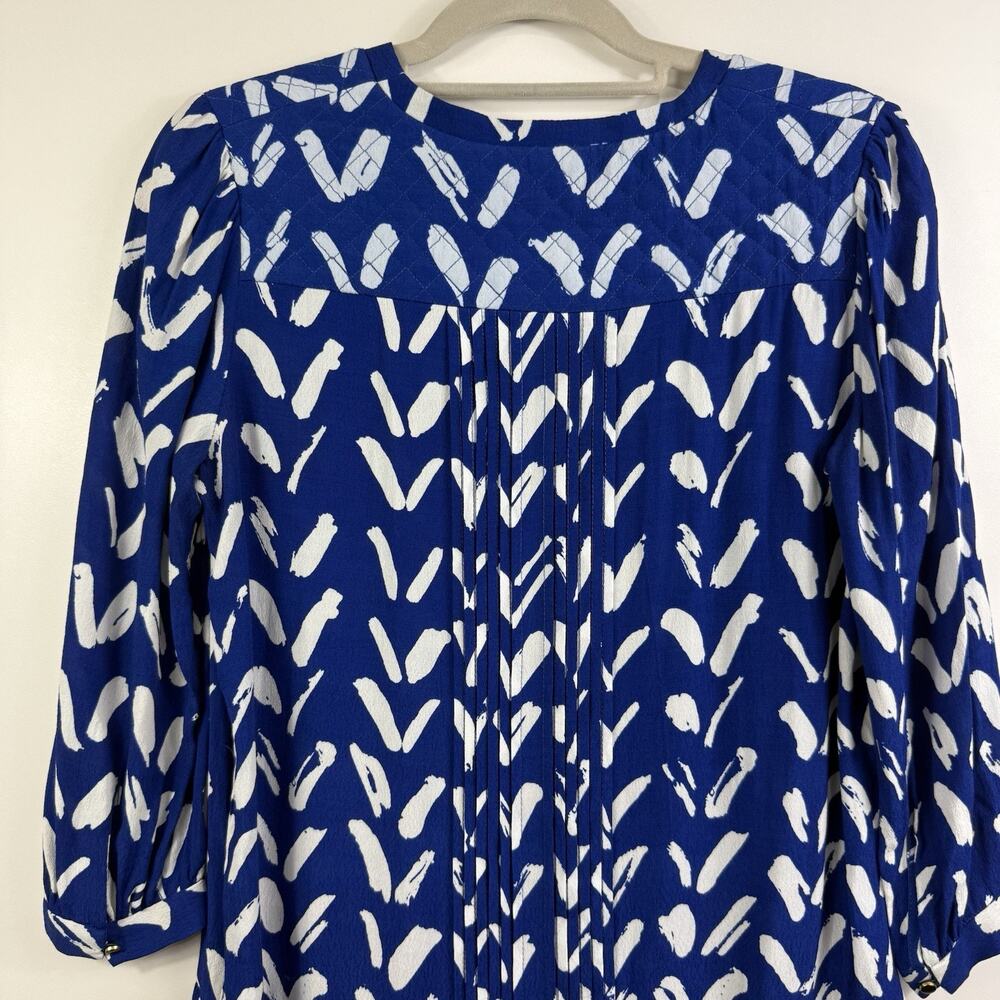 Maeve Anthropologie Blue White Mini Dress XS Drop Waist Pintuck Pleated Sheer - Picture 9 of 13